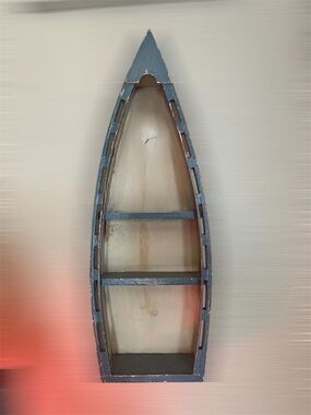 Distressed Blue Boat Shelf Wall Display - Nautical Accent
